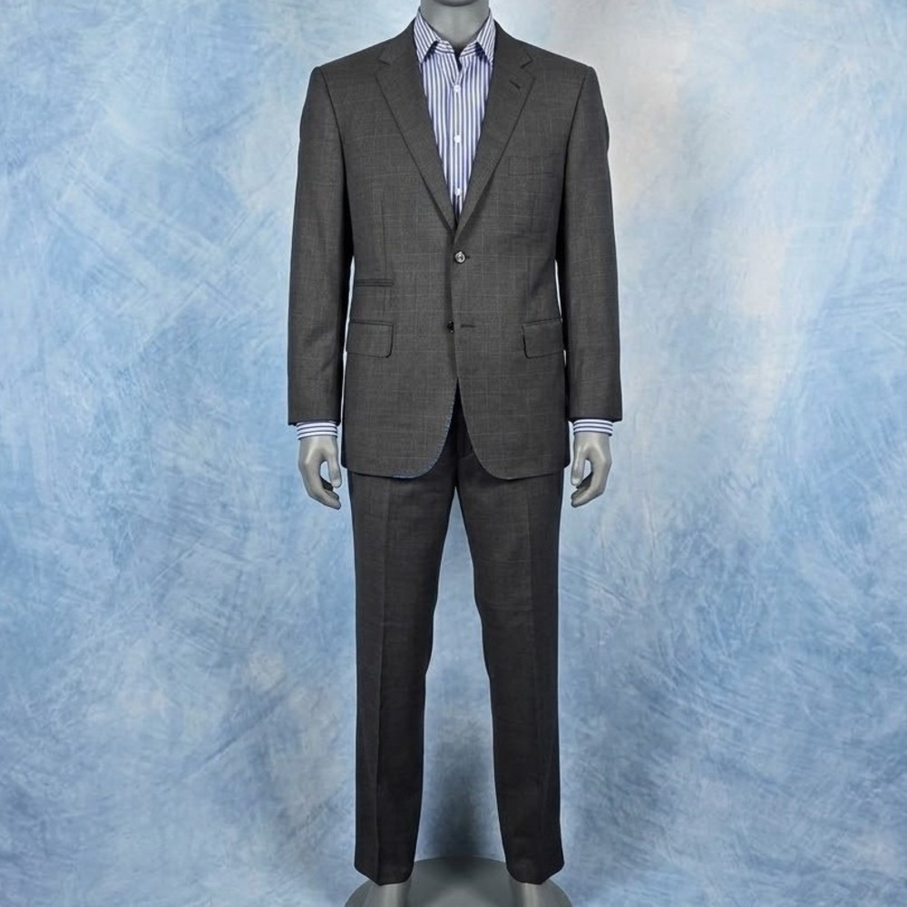 Balani Custom Suit Vitale Barberis Canonico Super 110s Wool Gray Windowpane 44R
